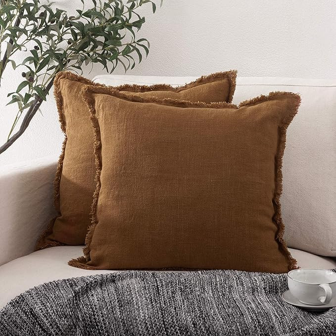 ATLINIA Linen Decorative Throw Pillow Cover 20'' x 20'' Fringed Throw Pillow Cover Pillow Cases A... | Amazon (US)