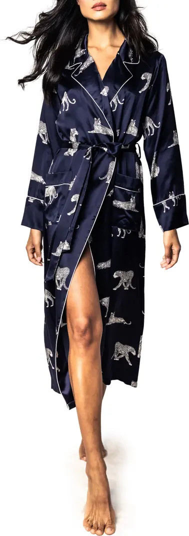 Petite Plume Panthre de Nuit Piped Silk Robe | Nordstrom | Nordstrom