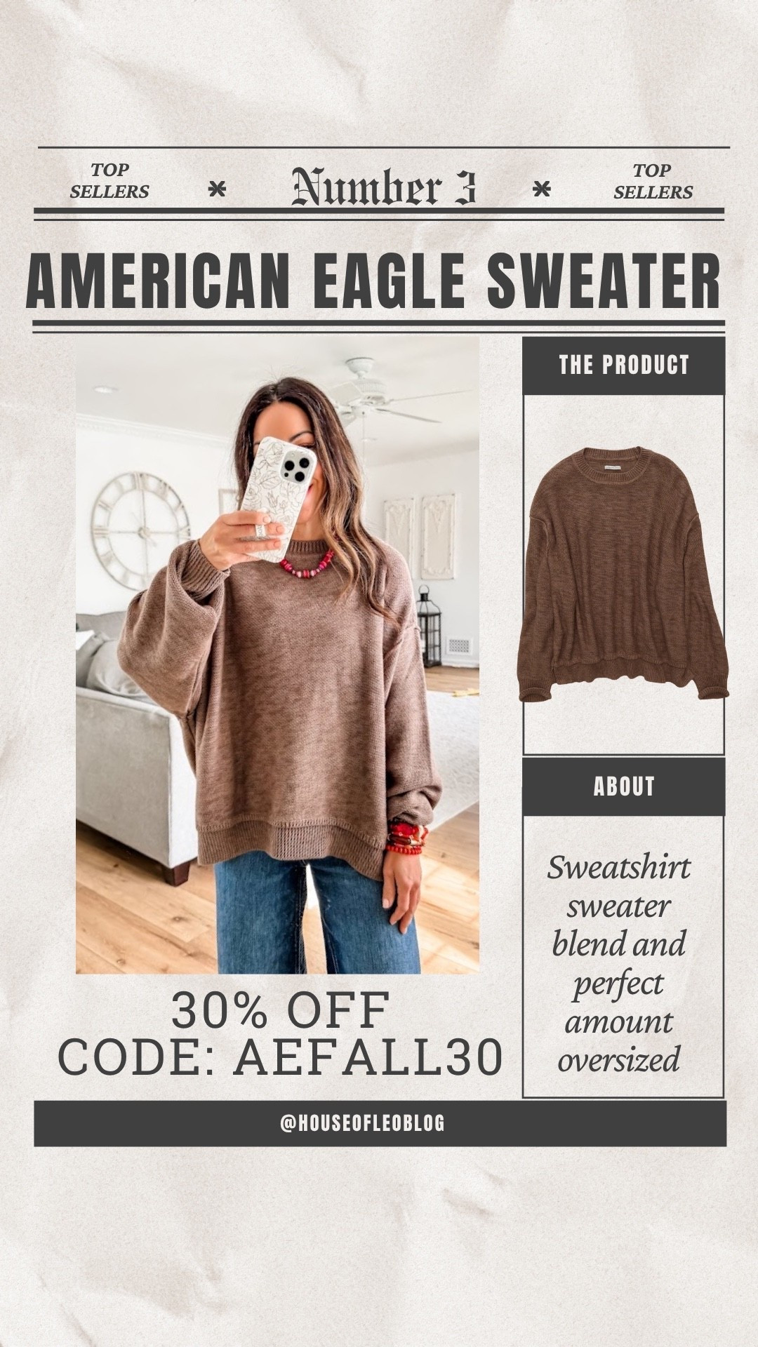 American Eagle code AEFALL30. Small sweater.

#LTKOver40 #LTKPetite #LTKSaleAlert