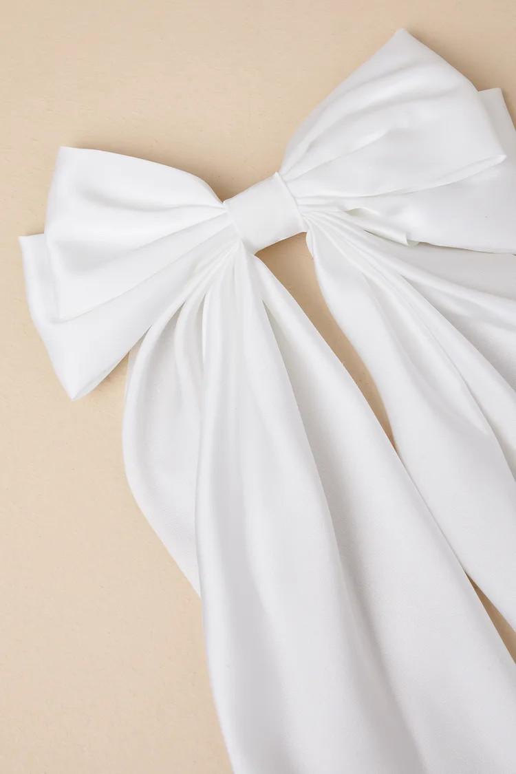Adorable Inclusion White Satin Bow Hair Clip | Lulus