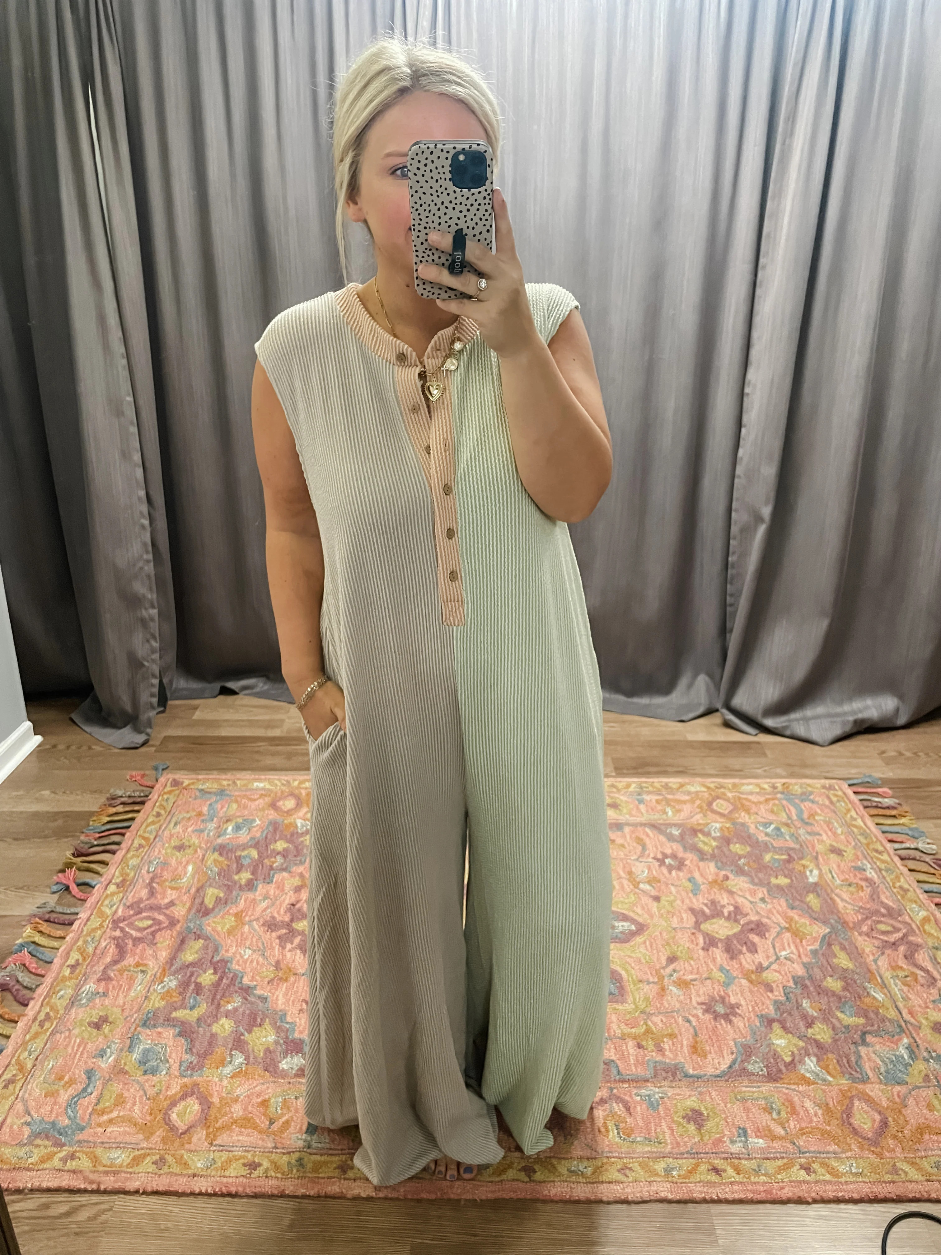 Listen Up Jumpsuit -  Dusty Mauve/Green | Bates Boutique 