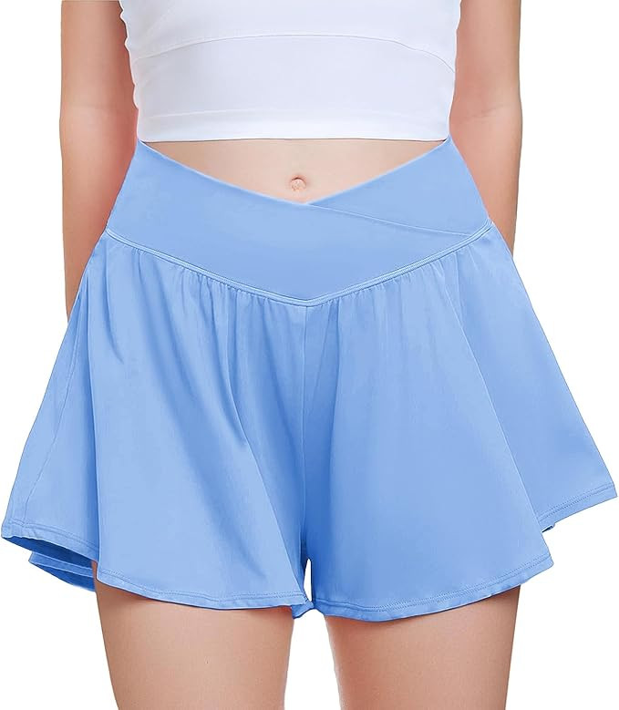 FireSwan Girls Butterfly Shorts Crossover Athletic Shorts with Pockets 2 in 1 Flowy Running Skort... | Amazon (US)