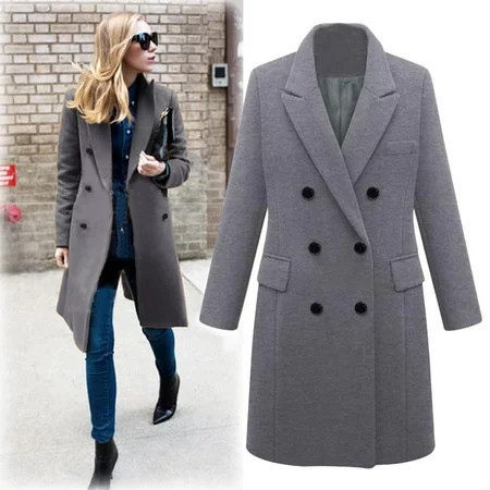 Guzom Womens Peacoats- Button Long Sleeve Winter Jackets Gray | Walmart (US)