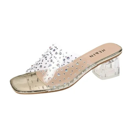 HSMQHJWE Clear Wedge Heels For Women Women s Crystal Wedge Sandals Clear Lucite Slip On Open Toe Fas | Walmart (US)