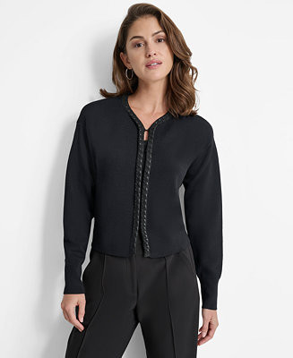 DKNY Women's Contrast-Trim Long-Sleeve Cardigan  - Macy's | Macy's