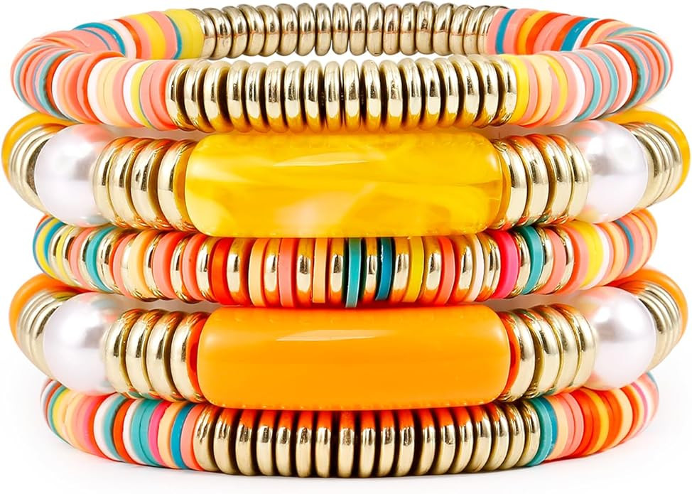 Bamboo Tube Bangles Bracelet Chunky Curved Stacking Clear Acrylic Colorful Beads Stretchable Frie... | Amazon (US)