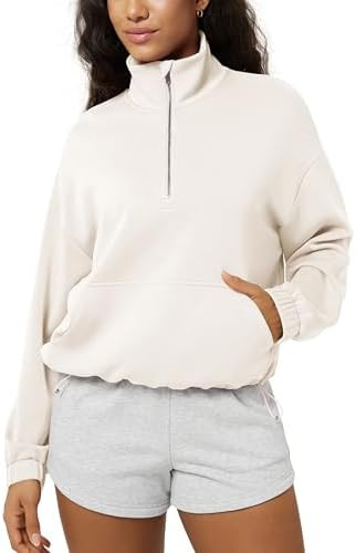 ODODOS Women's Modal Soft Cinchable Sweatshirts Half Zipper Funnel Neck Oversize Pullover with Po... | Amazon (US)