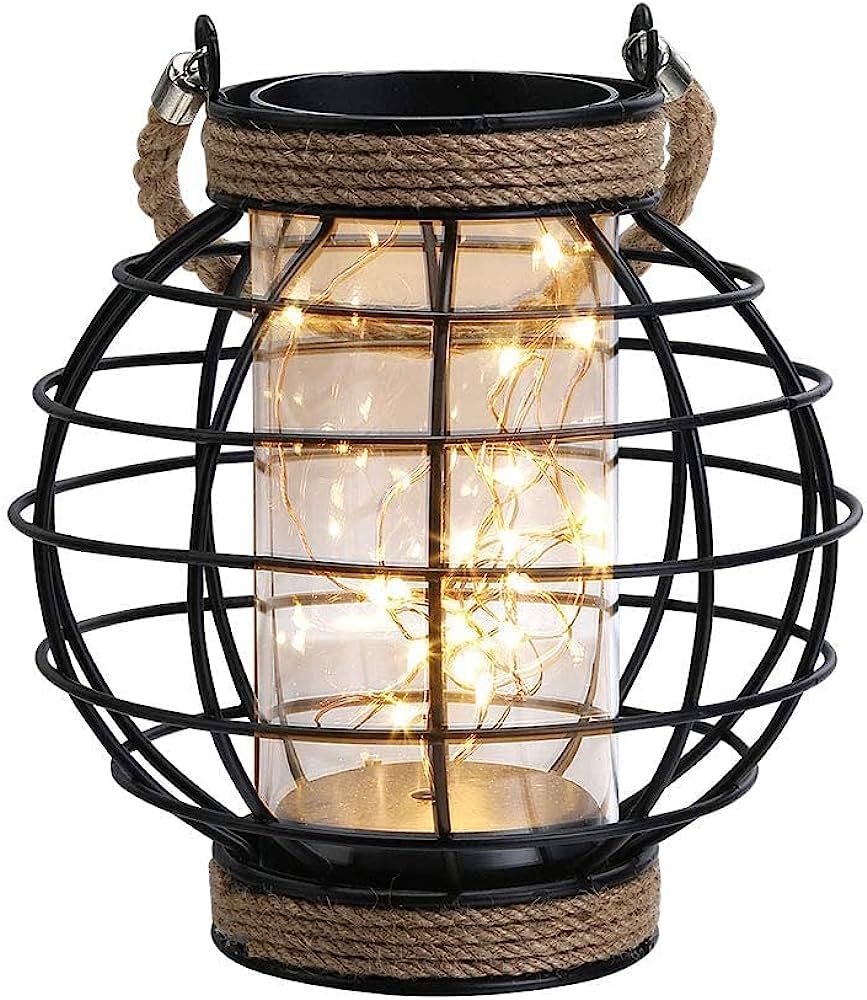 JHY DESIGN Metal Cage LED Lantern Battery Powered,7.3" Tall Cordless Accent Light with 20pcs Fair... | Amazon (US)