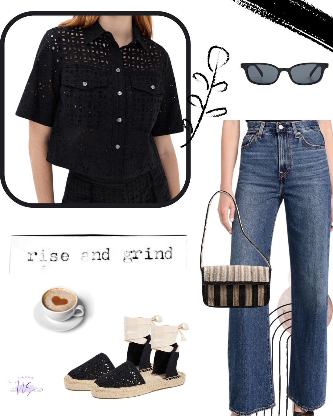 Rise and grind, but make it cute. Black eyelet, wrap espadrilles, and denim that does the most without trying. Espresso-fueled and effortlessly polished.

#LTKStyleTip #LTKShoeCrush