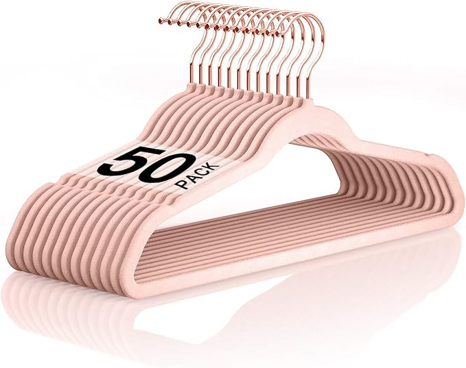 Premium Velvet Hangers Rose Gold Hooks, 50Pack Blush Pink Hangers Non Slip Space Saving Clothes H... | Amazon (US)