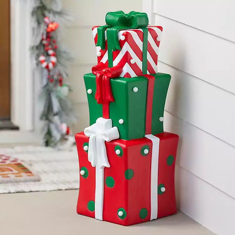 New! LED Red & Green Present Stack Blow Mold Statue | Kirklands