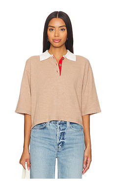 White + Warren Cashmere Cropped Polo in True Camel Combo from Revolve.com | Revolve Clothing (Global)