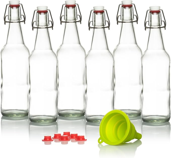 Swing Top Glass Bottles Brewing Bottles for Kombucha, Beer, Kiefer - 16 oz. - Grolsch Style Bottl... | Amazon (US)