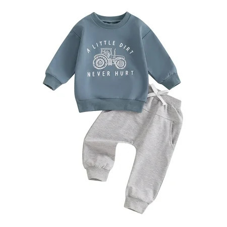 Baby Toddler Boy Fall Outfits 6 12 18 24 Months 2T 3T 4T Long Sleeve Tractor Letter Print Tops + Pants Set Warm Clothing | Walmart (US)
