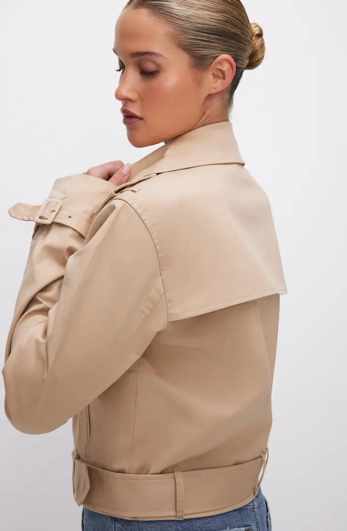 Good American Chino Stretch Cotton Crop Trench Coat | Nordstrom | Nordstrom