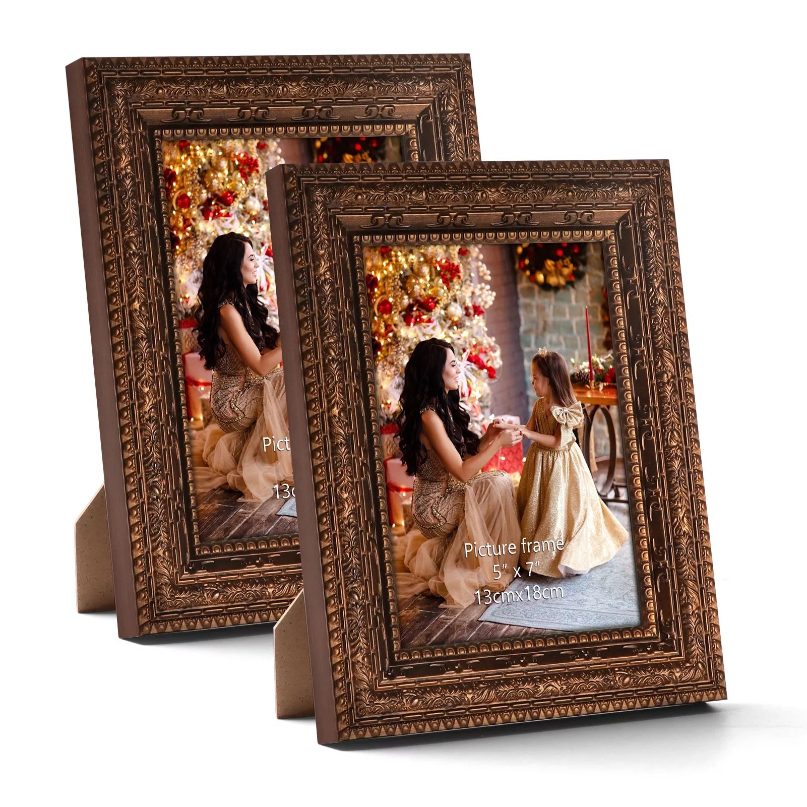 5x7 Antique Picture Frames Set of 2,  Photo Frame for Wall or Tabletop Display, Bronze | Walmart (US)