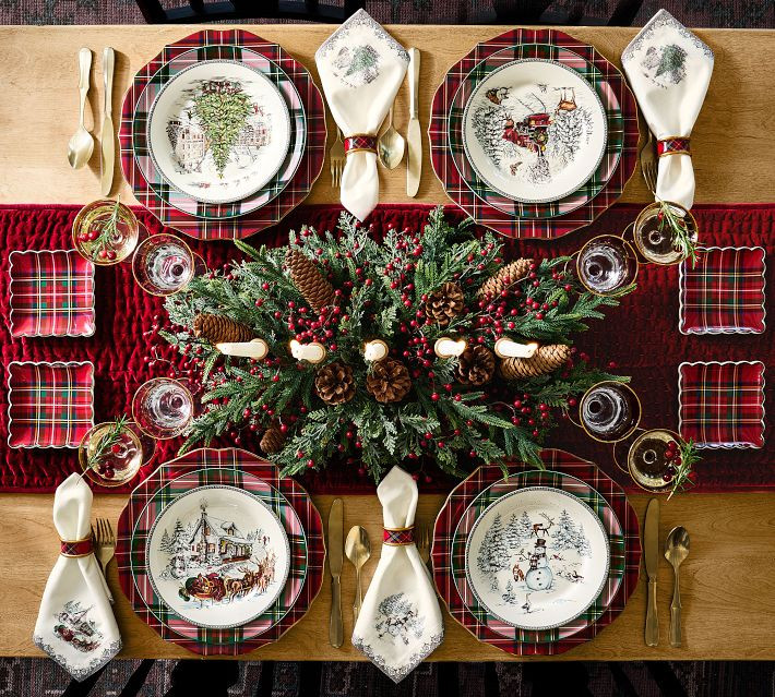 Vintage Christmas Stoneware Salad Plates - Mixed Set of 4 | Pottery Barn (US)