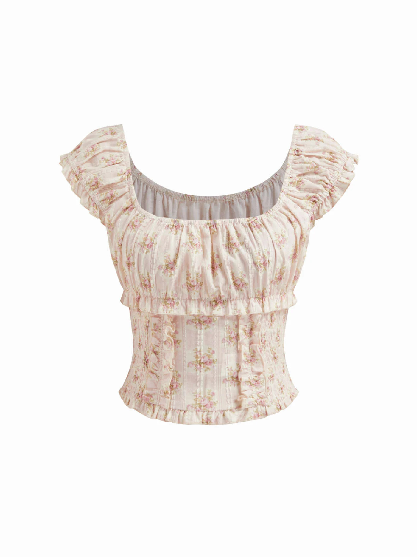 100% Cotton Floral Lettuce Trim Shirred Tank Top | Cider