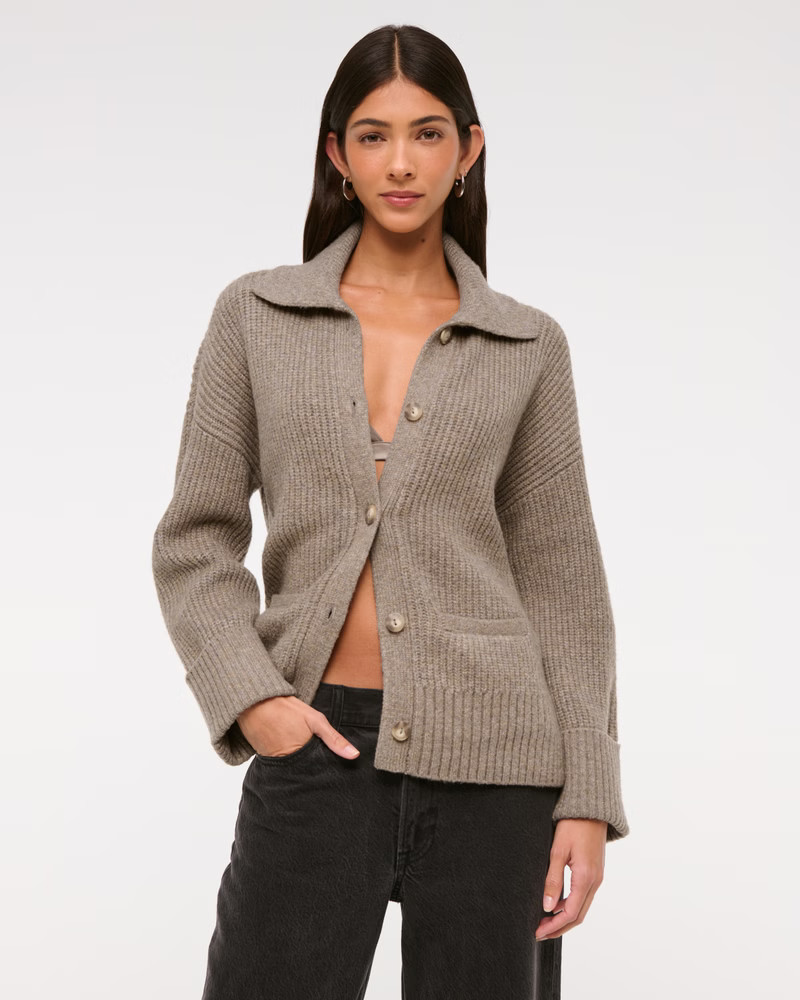 Ribbed Collared Cardigan | Abercrombie & Fitch (US)