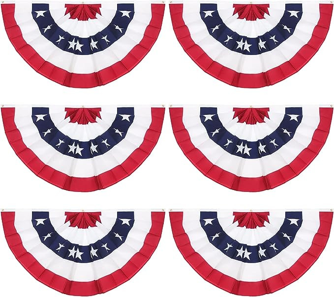 6 Pieces USA Pleated Fan Flag, 1.5x3 ft American US Bunting Flag Patriotic Half Fan Banner Flag f... | Amazon (US)