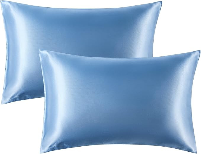Bedsure Satin Pillowcase for Hair and Skin Queen -Airy Blue Pillowcase 2 Pack 20x30 inches - Sati... | Amazon (US)