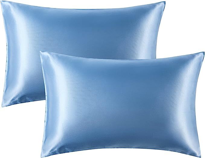 Bedsure Satin Pillowcase for Hair and Skin Queen -Airy Blue Pillowcase 2 Pack 20x30 inches - Sati... | Amazon (US)