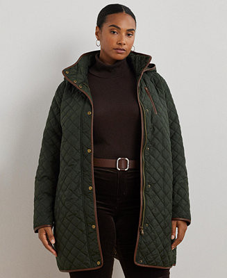 Plus Size Hooded Quilted Faux-Suede-Trim Coat | Macy's