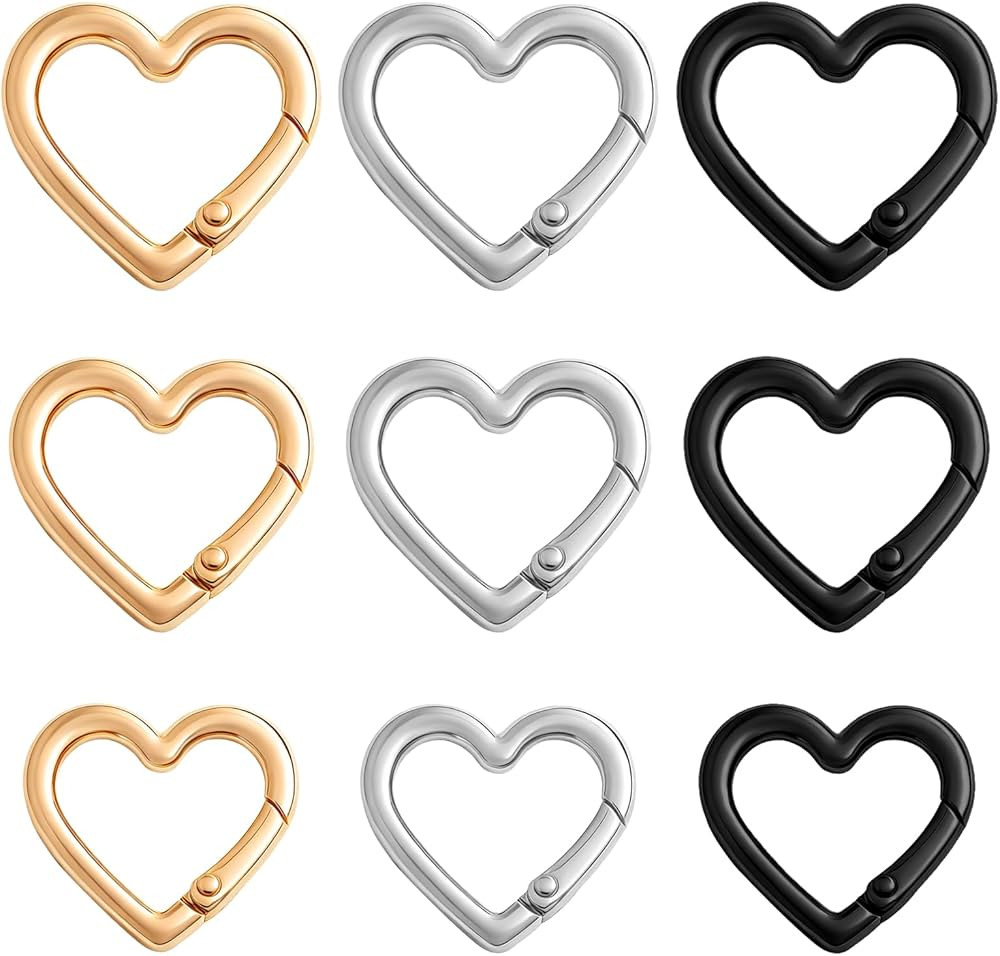 9Pcs 3 Sizes Heart Carabiner, Zinc Alloy Cute Small Carabiner Keychain Clip Spring Snap Clasp Hoo... | Amazon (US)
