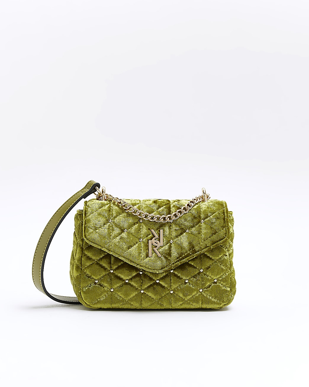 Green velvet quilted shoulder bag | River Island (UK & IE)