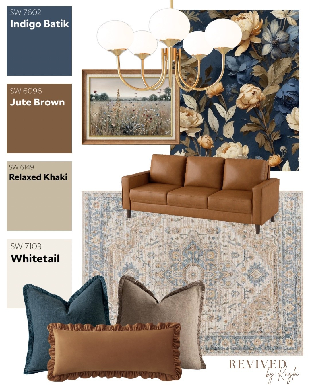 Blue and brown room design mood board 💙🤎 Love the leather couch for a living room 

#livingroom #decor #home #homeinspo #homedecor #homedesign #livingroomdecor #moodboard #paintcolors #sherwinwilliams #wayfair #amazon #modern #cozy #traditional #bluedecor #browndecor #leathercouch 

#LTKFindsUnder50 #LTKHome #LTKFindsUnder100
