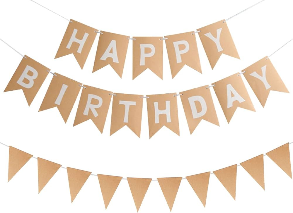 Zwiebeco Brown Birthday Party Decoration Supplies-Brown Kraft Happy Birthday Sign Banner Triangle... | Amazon (US)
