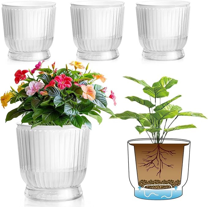 T4U Self Watering Planter, 6 Inch Pot for Plant Indoor Outdoor, Plastic Self Watering Pots with D... | Amazon (US)