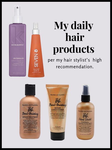 These are the products I use on my hair/hair extensions. My hair stylist swears by these. They are kind of pricey but they do a great job of keeping my hair extensions and actual hair healthy. So totally worth it in my opinion! 