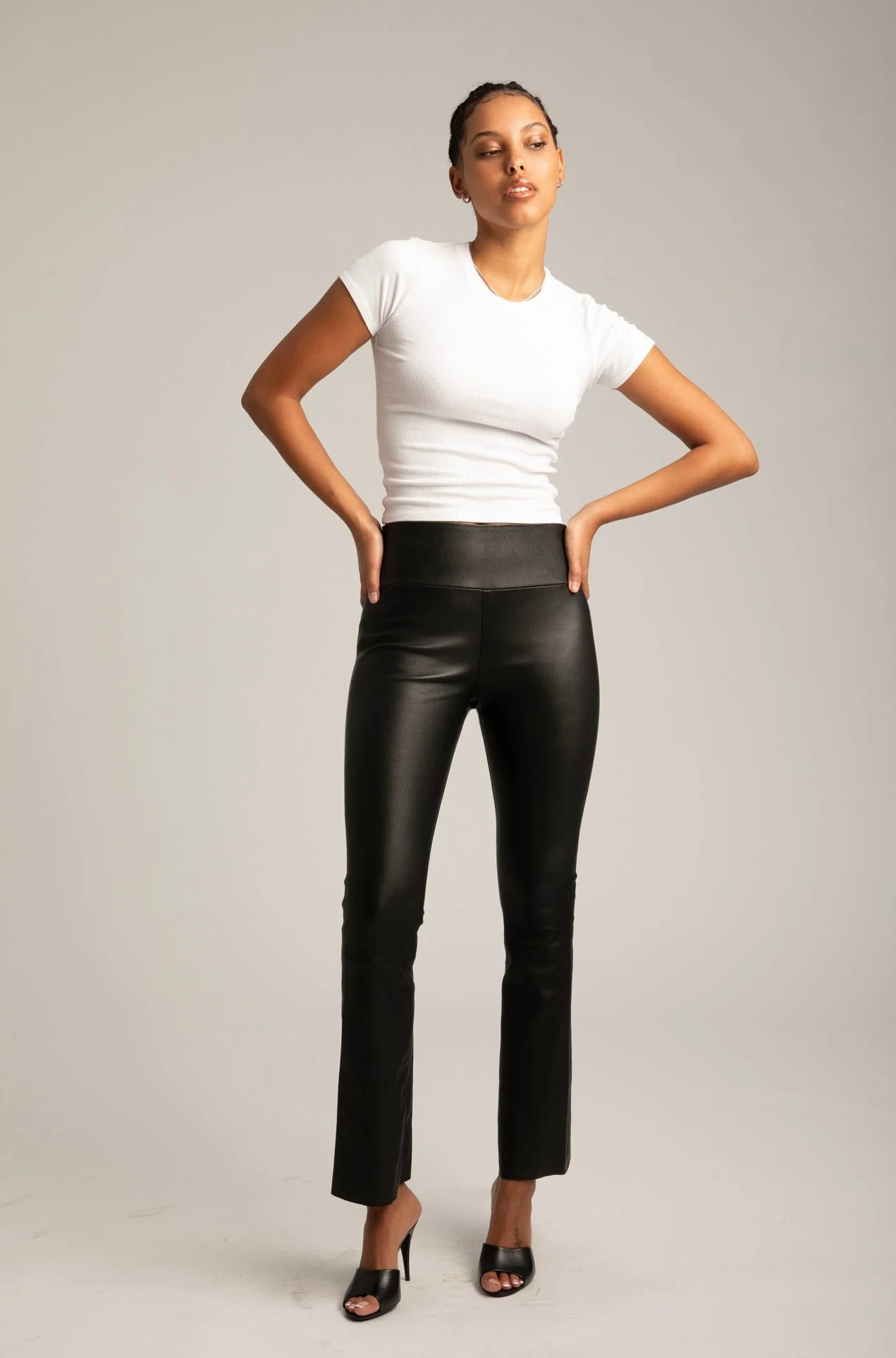 Black Leather Ankle Flare Leggings | SPRWMN