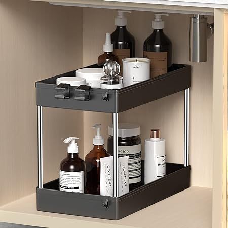 Simple Houseware Under Sink 2 Tier Expandable Heavy Duty Metal Shelf Organizer Rack, Silver (Expa... | Amazon (US)