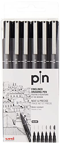 Uni Pin Fineliner Drawing Pen - Sketching Set - Black Ink - 0.03 to 0.8mm - Set of 6 | Amazon (US)