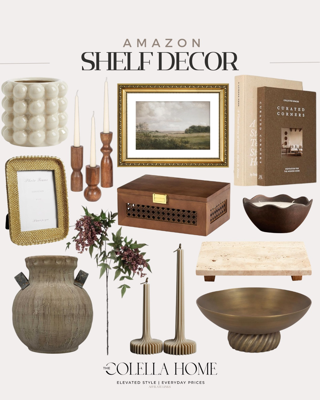 Shelf decor from Amazon includes decorative box, wall art, decorative books, candle, decorative tray, pillar candles, floral stems, vase, frame, candle stick holder, planter.

Home decor, home accents, shelf decor, looks for lesss includes

#LTKHome #LTKSeasonal #LTKvlog