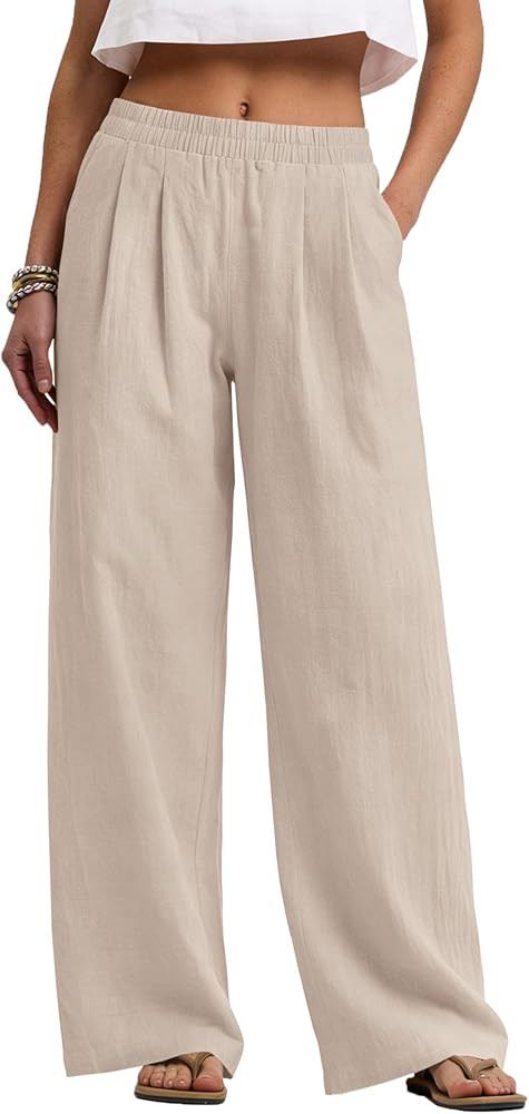 LOMON Linen Pants Women Wide Leg Palazzo Pants Beach Vacation Outfits Cotton Summer 2026 Flowy Cl... | Amazon (US)