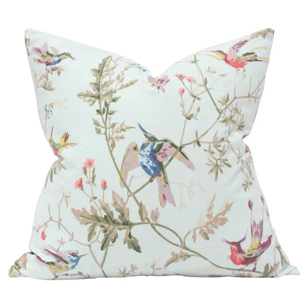 Hummingbirds Duck Egg Designer Pillow | Arianna Belle