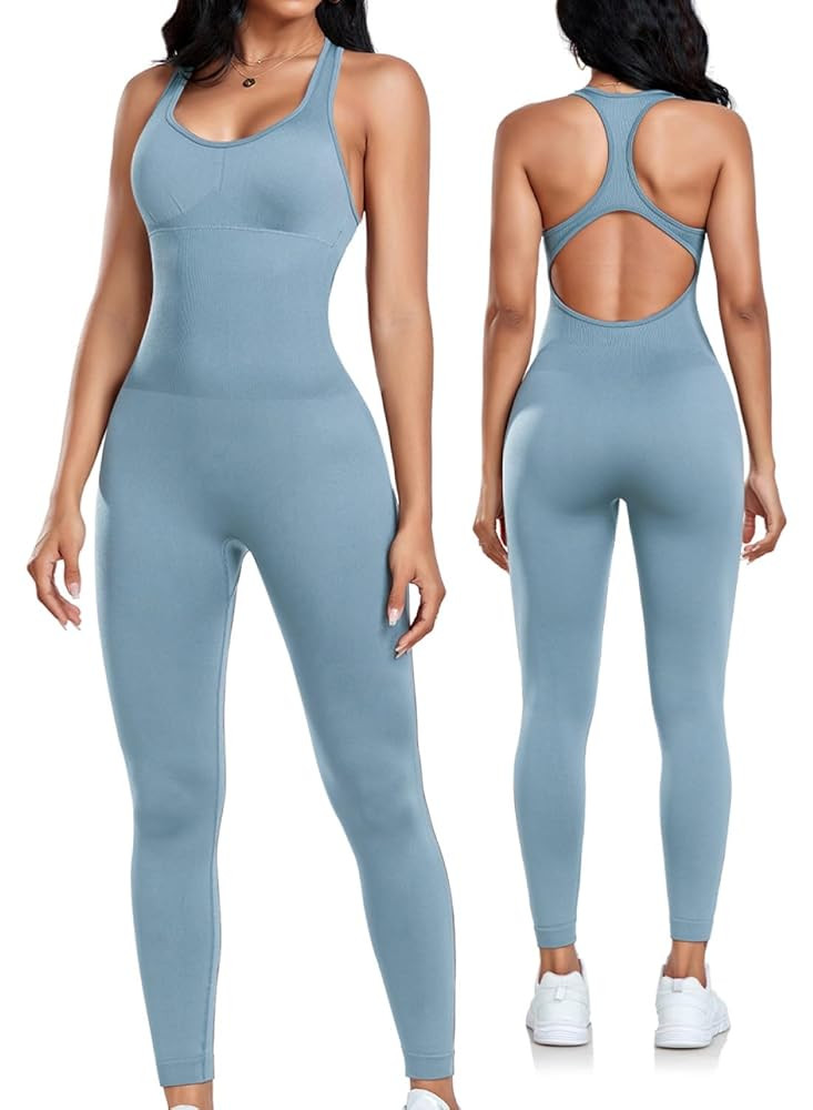 OLCHEE Womens Workout Jumpsuits Seamless Yoga Gym Bodycon Rompers Sexy Racerback Tummy Control Pa... | Amazon (US)