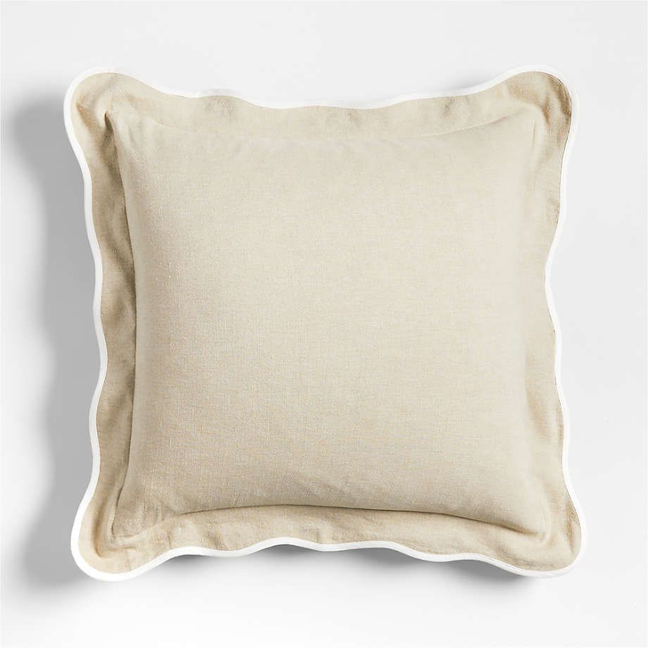 Amalfi Cotton Linen Scallop Edge 23"x23" Arctic Ivory Throw Pillow Cover | Crate & Barrel