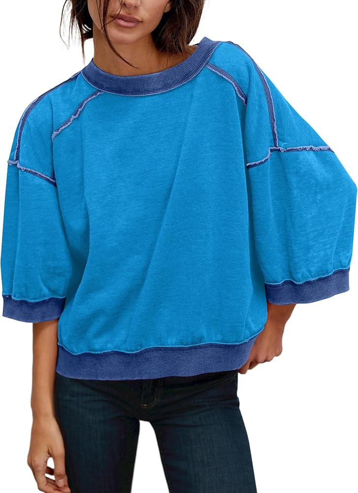3/4 Sleeve Sweatshirts for Women Oversized Vintage Crewneck Pullover Tops Casual Summer Fall Clot... | Amazon (US)