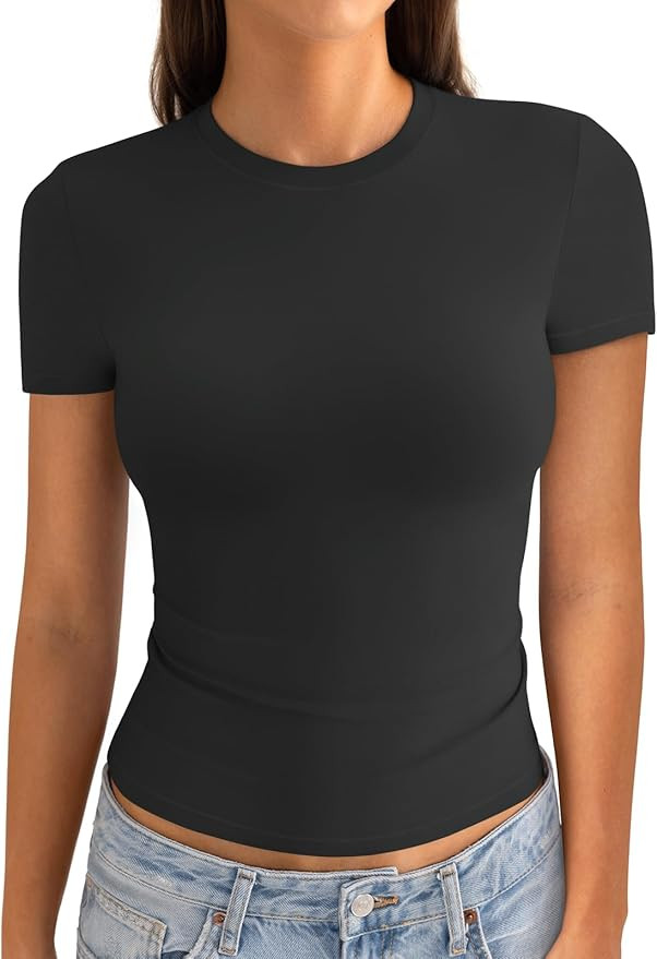 EasyGala Womens Cotton Crew Neck Short Sleeve Shirts Summer Top Trendy Fitted Crop Tops Basic Goi... | Amazon (US)