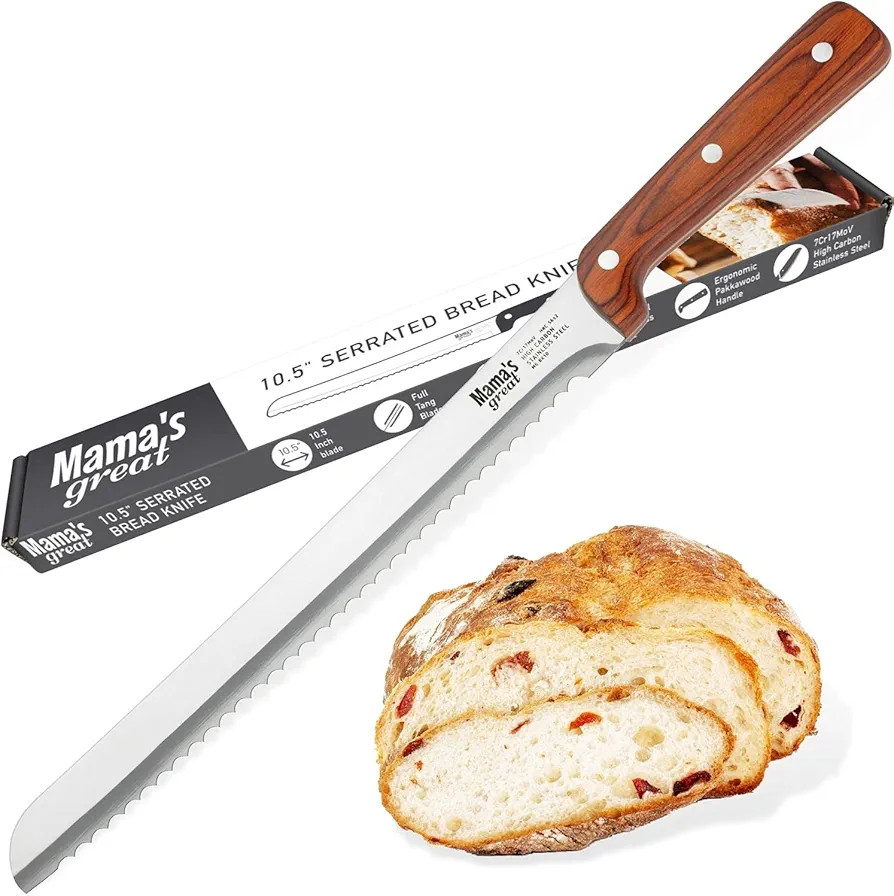 Mama's Great Ultra Sharp Serrated Bread Knife for Homemade Bread with 10.5 Inch Wide Wavy Edge | Amazon (US)