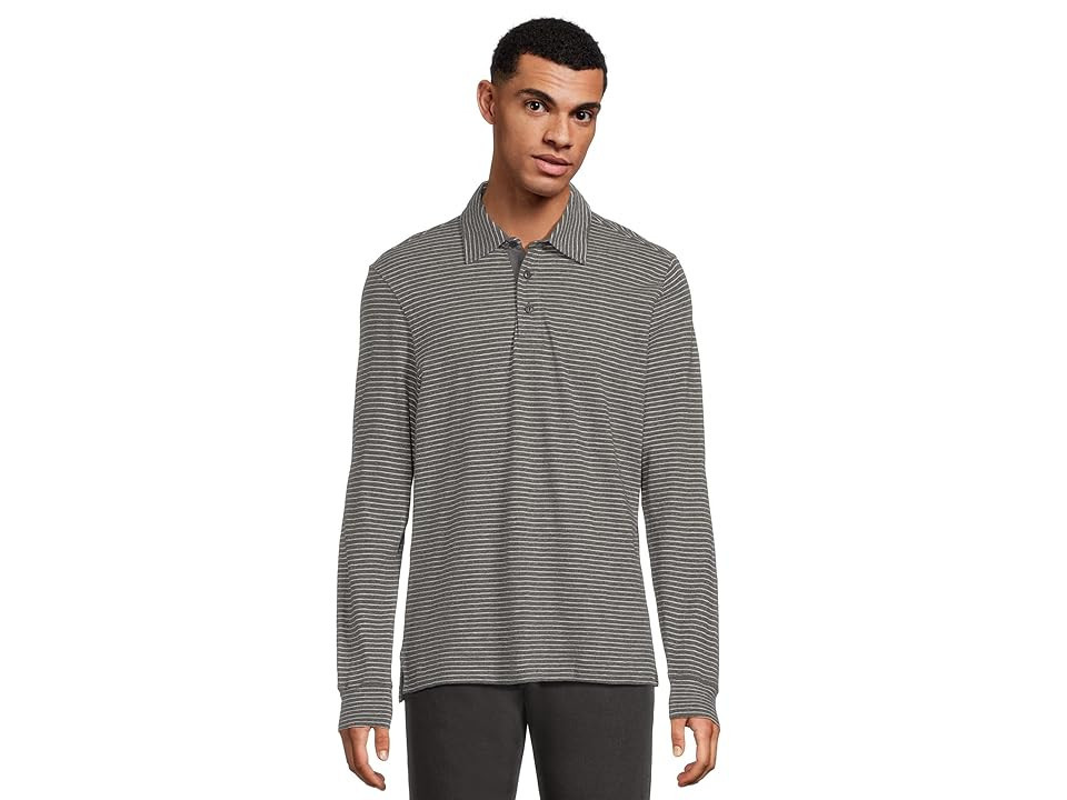Faherty Long Sleeve Sunwashed T-Shirt Polo Men's Clothing Charcoal Grey Stripe : LG, Cotton | Zappos
