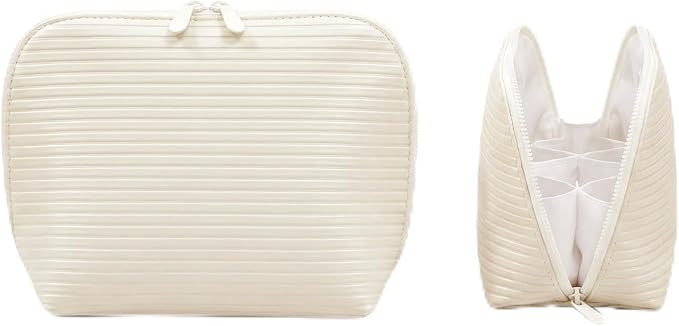 Fold-Down Makeup Bag for Women,Waterproof Stand-Up Cosmetic Bag with Brush Holders& Adjustable Di... | Amazon (US)