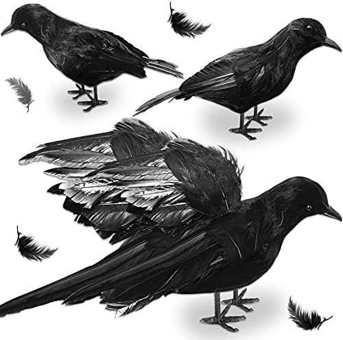 Halloween Crows Ravens Decorations with Wings Spread & Closed Shape Realistic Black Crow Feathere... | Amazon (US)
