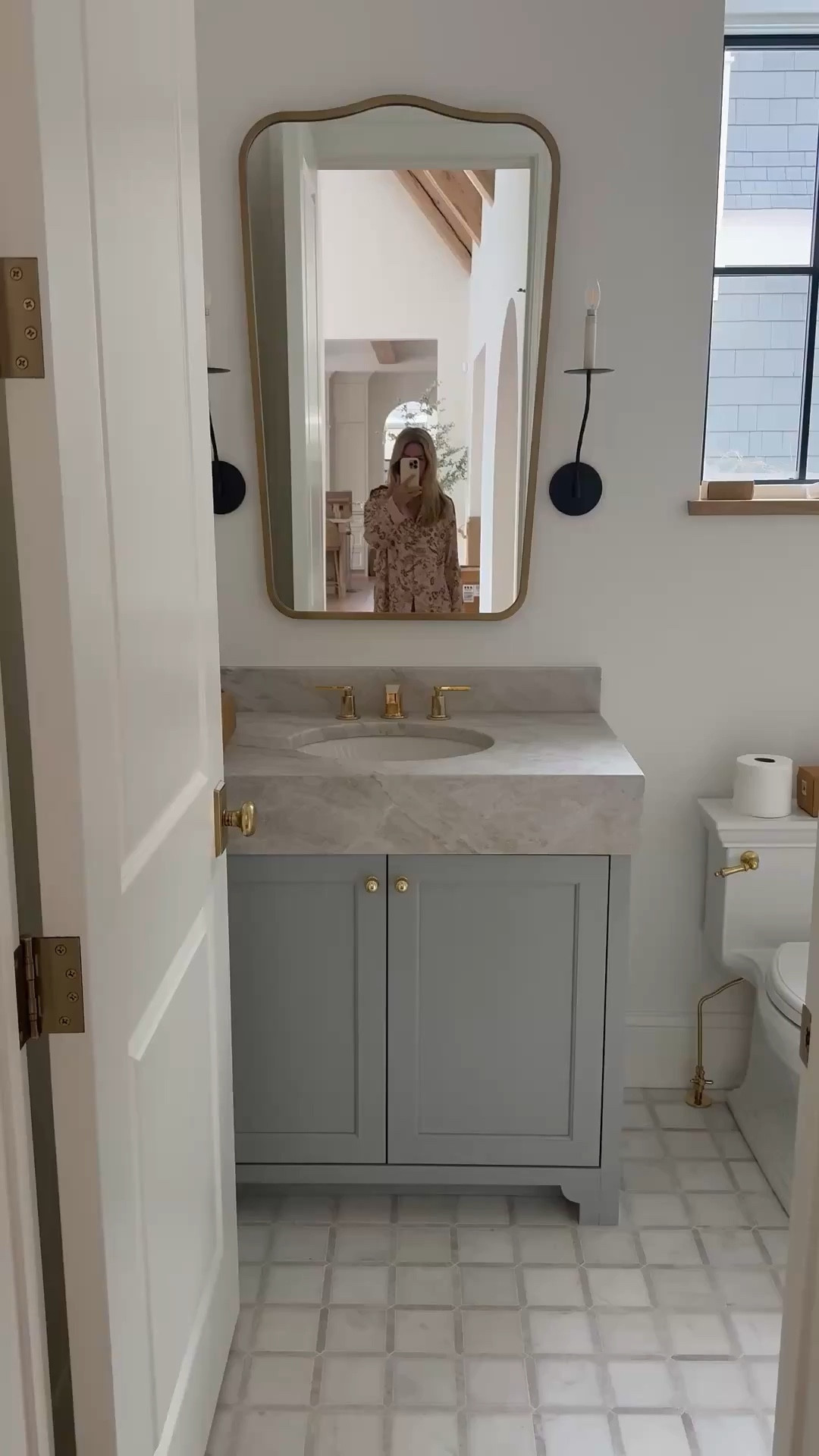 Guest bathroom sources include these pretty wall sconces, brass vanity mirror, and gorgeous sink on sale now!

#LTKspring #LTKHome