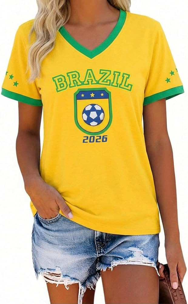 Soccer Cup 2026 Shirt Women Mexico Shirts Brazil Jersey Funny Soccer Graphic Jerseys Y2k V Neck T... | Amazon (US)