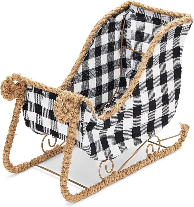 Small Santa Claus Christmas Sleigh Decoration, White and Black Buffalo Plaid Table Centerpiece fo... | Amazon (US)